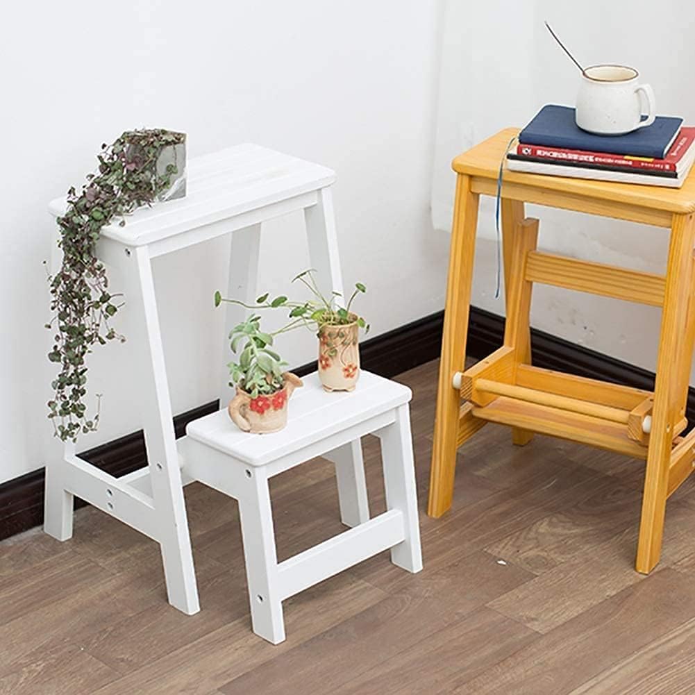 Household Goods 2 Folding Step Ladder Wooden Ladder, Home Interior Stair Step Stool, Wooden Kitchen Step (Natural)