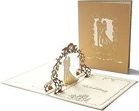 3D Pop Up Card Wedding Card with Envelope Card, Anniversary Card, Omantic Wedding Invitation Cards, for Couple in Love, Boyfriend, Girlfriend, Groom, Bride(Gold)