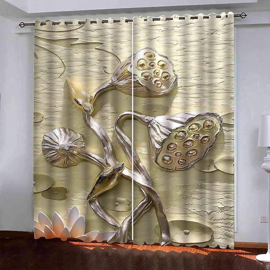 Rideaux occultants enfant 3D lotus d'or isolant phonique chambre et salon