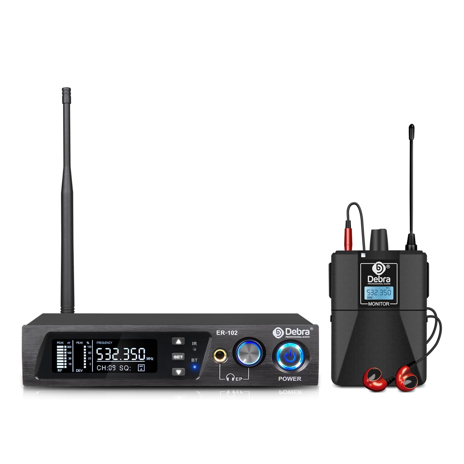 Audio PRO ER-102 UHF Single Channel Wireless In Ear Monitor System With Transmitter and Receiver for Stage, Recording Studio, Musicians, Monitoring (1 Bodypack with Transmitter)