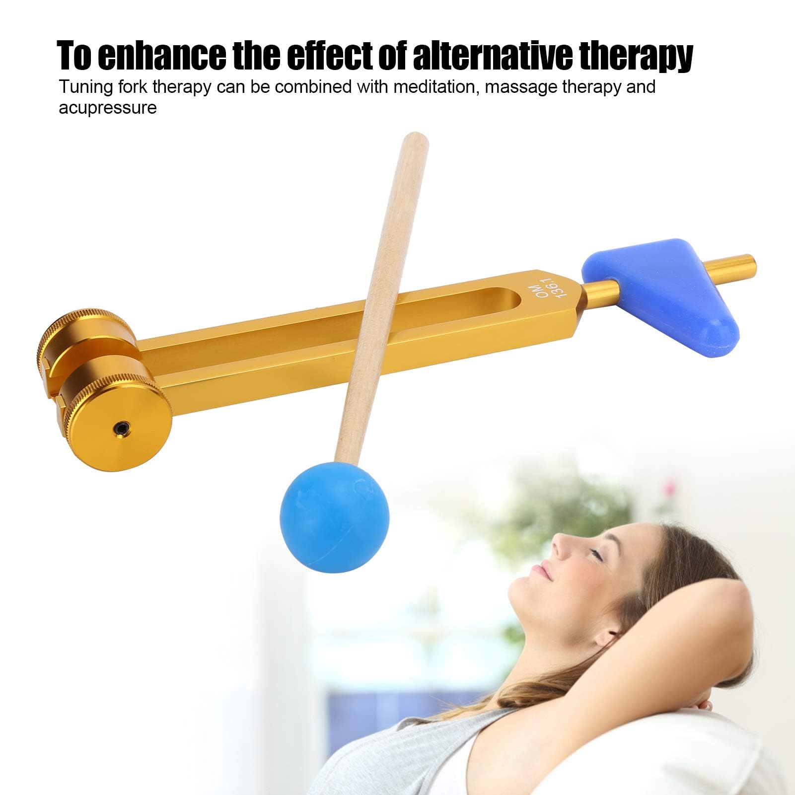 Agatige Set Diapason, Diapason in Lega di Alluminio Om 136.1HZ, Diapason per Terapia Sonora con Martello e Custodia per Meditazione, Yoga e Altro(Oro)