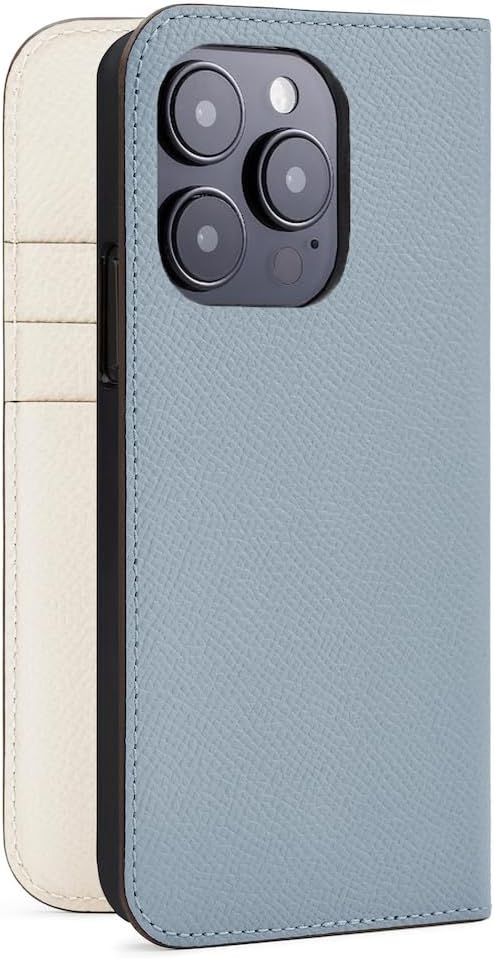 BONAVENTURA Noblessa Diary Smartphone Case [iPhone15 Pro, Blue Lin x White] BODNR15P-BNWH