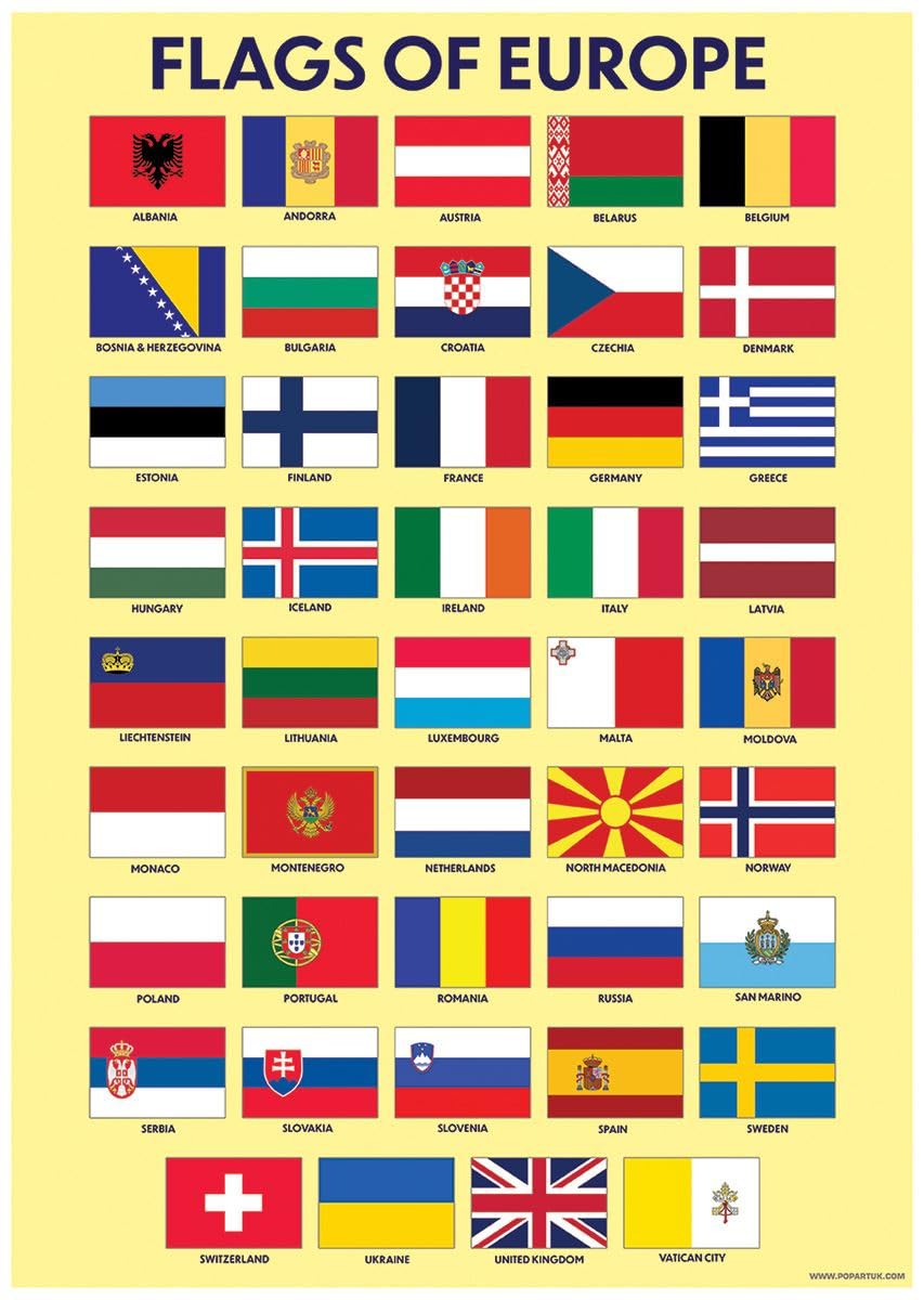 Grindstore Multicolored Flags Of Europe Mini Poster Wall Art 32X44cm