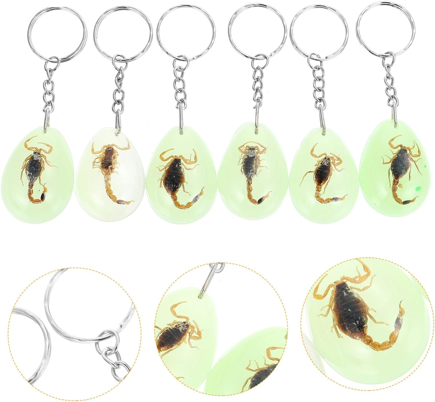 12Pcs Luminous Scorpion Specimen Keychains Stylish Amber Decor for Bags Lightweight Insect Pendant Key Rings Unique Decorative Accessories for Men
