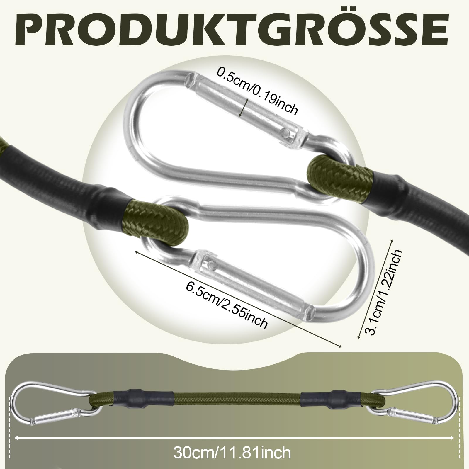 4 Stück Spanngummi mit Karabiner, Expander mit Karabinerhaken 30cm, Extra Stark Gummispanner für Sonnensegel, Tarps, Garten, Fahrrad, Auto, Ladung Baumarkt