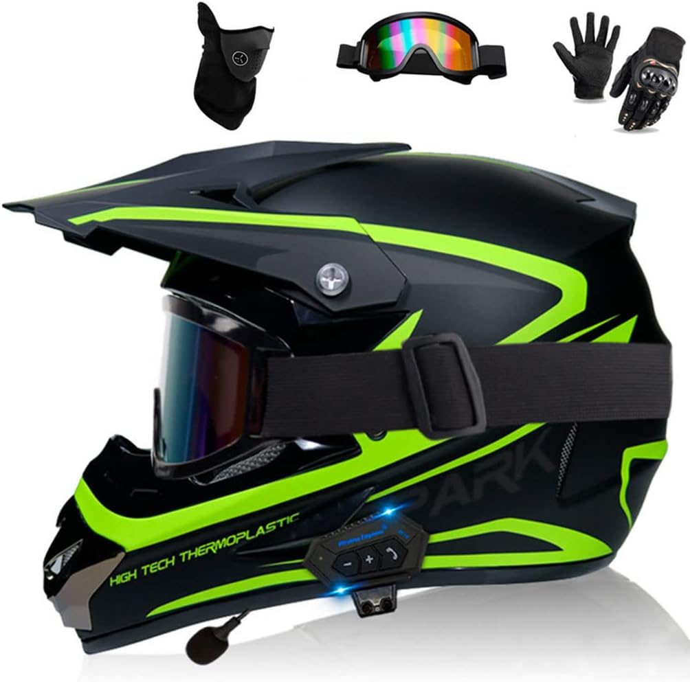 Four Wheeler Off-Road Bluetooth Motorcycle Helmet , Dirt Bike Full Face Mountain Helmets for Adults Men Women , DOT Approved Cool Motocross BMX MX ATV Racing Downhill Helmet