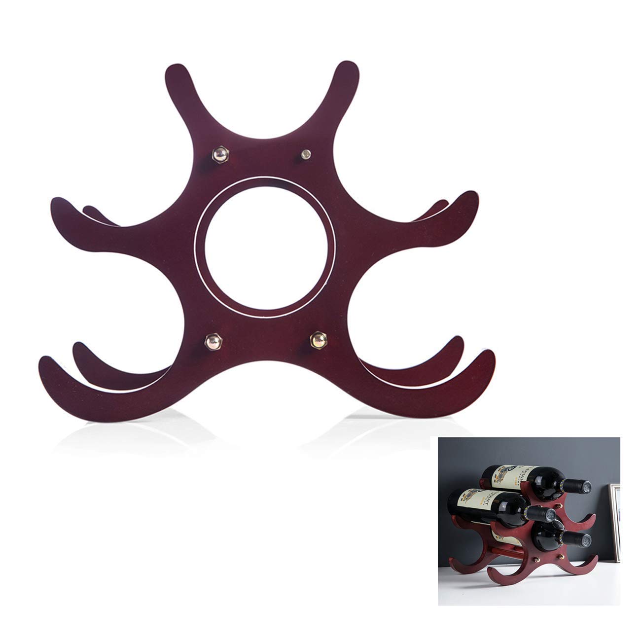 Portabottiglie in legno staccabile, da tavolo, espositore da tavolo, espositore da tavolo, in bambù massiccio naturale, organizer per bottiglie per casa, cucina, bar, 6 scomparti