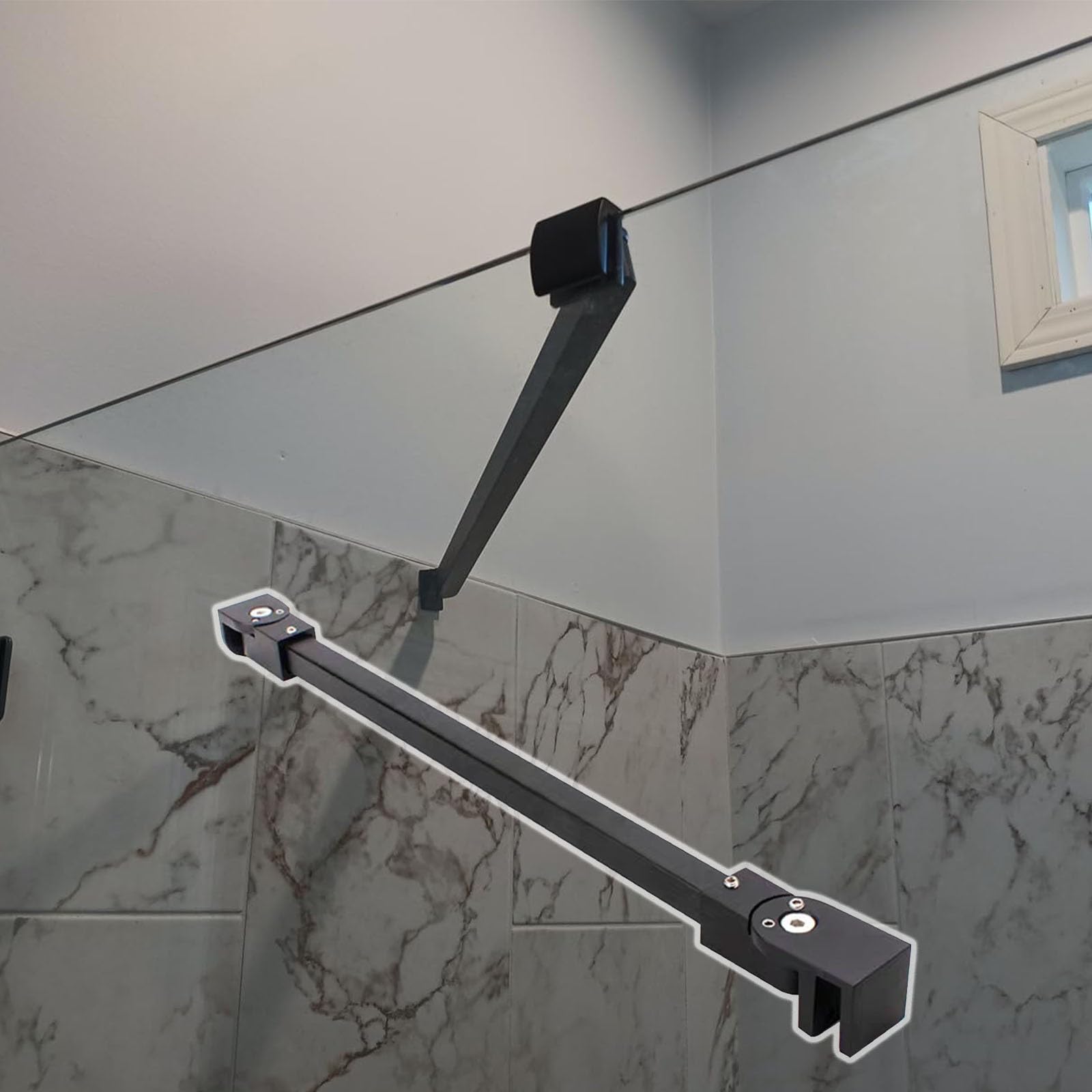 NMKSYX 304 Stainless Steel Glass Shower Wall Brace, 30-150cm Shower Arm Support, Black/Silver Shower Door Bar for 6-8mm Frameless Glass Panels(Black,150cm/59.1in)