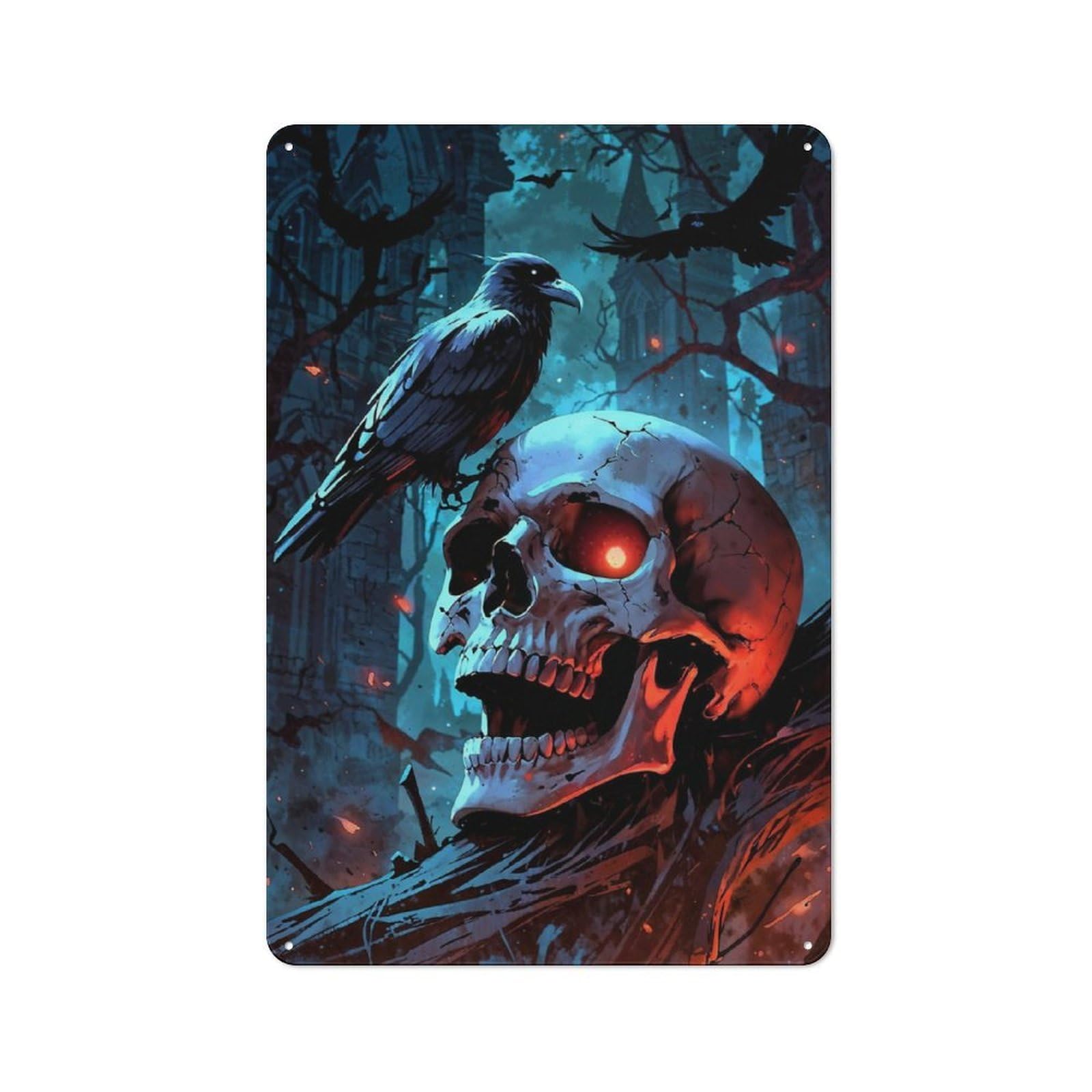 Junmoney Mysterious Skull And Raven Vintage Tin Sign 30X20cm With For Man Cave Or Games Room, Suited To Wall Displays In Games Rooms And Man Caves
