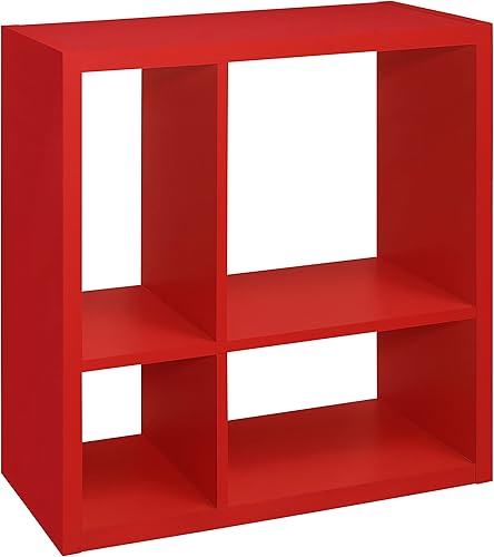 Miniatura 8 de Kings Brand Furniture - Katelyn - Estantería abierta de 4 cubos, organizador de almacenamiento de juguetes para niños (rojo)
