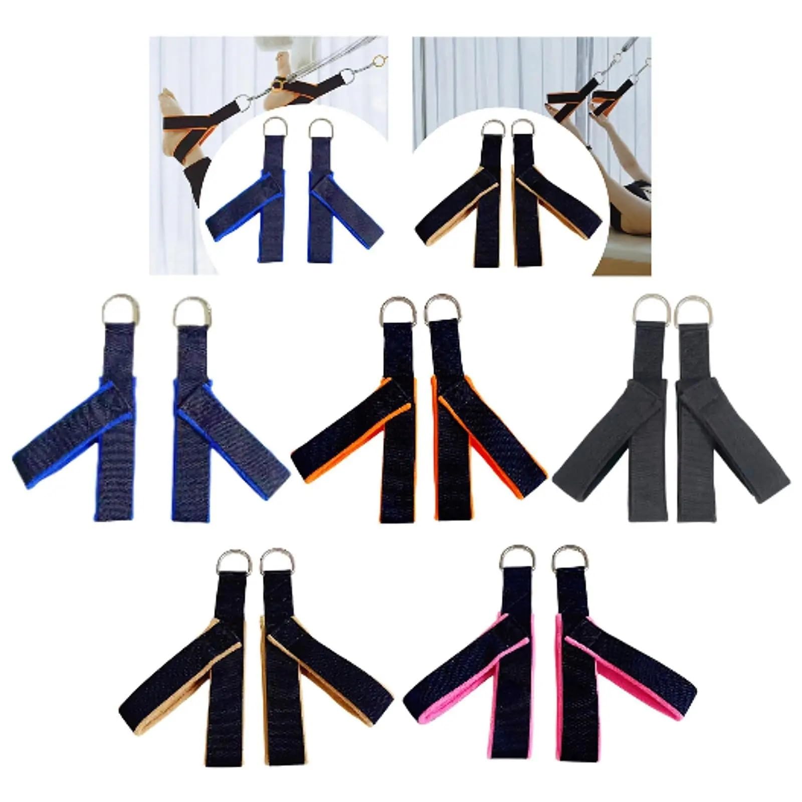 łóżko do jogi 2PCS Pilates Straps Reformer Paski D pierścień rdzeń talii tylne pętle nogi Pętle fitness do ćwiczeń mężczyzn w domu kobiety deska do ćwiczeń(Pink)