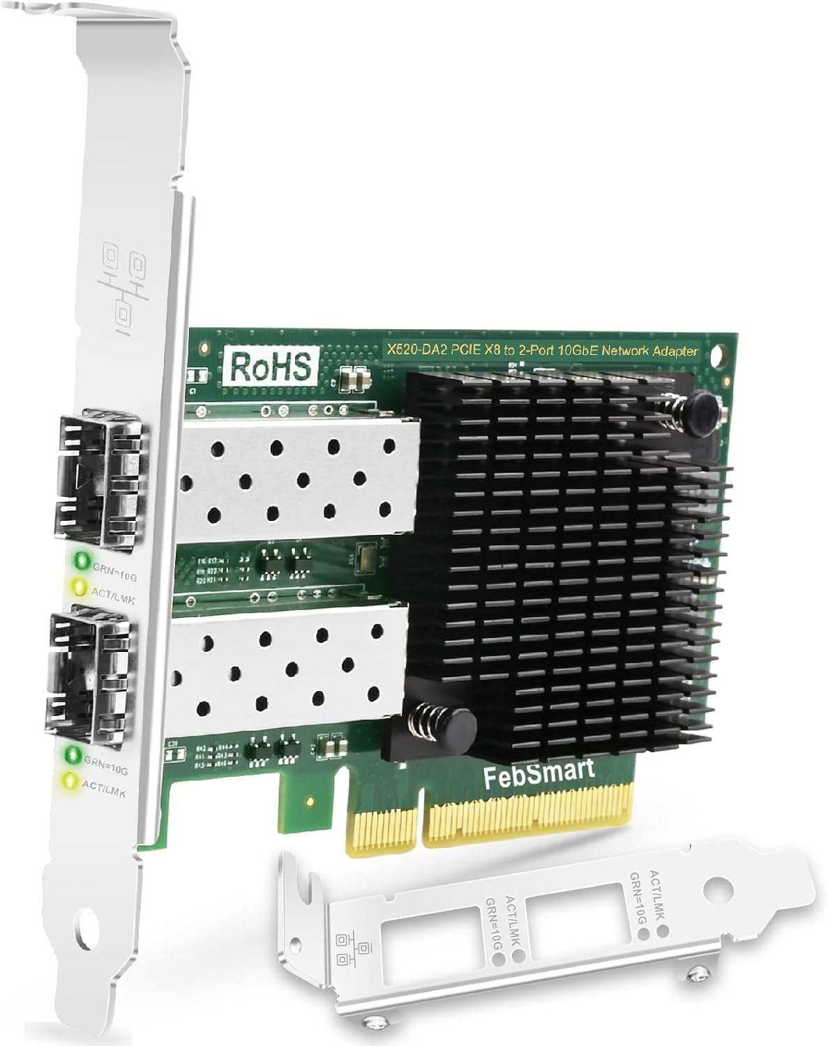 PCIE X8 Interface to 2X 10GbE SFP+ Fiber Port Converged Ethernet Adapter, Intel 82599ES 10 Gigabit Ethernet Controller, 2-Port 10GbE PCIE NIC Card, 2X 10GbE SFP+ LAN Adapter (X520-DA2)