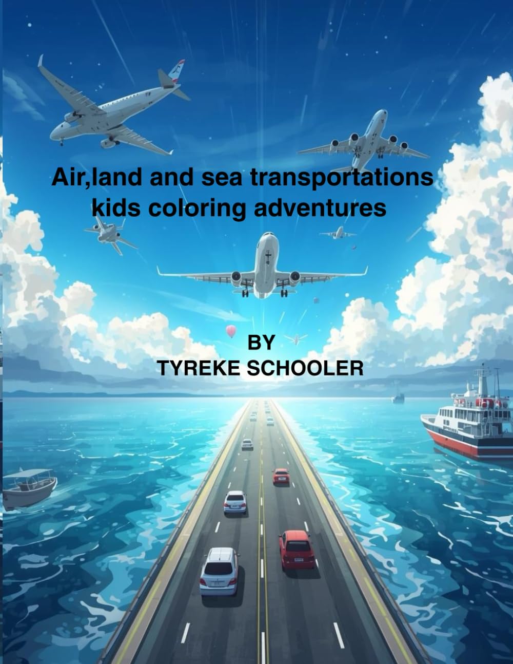 Air, Land and Sea transportation: Kids coloring adventures