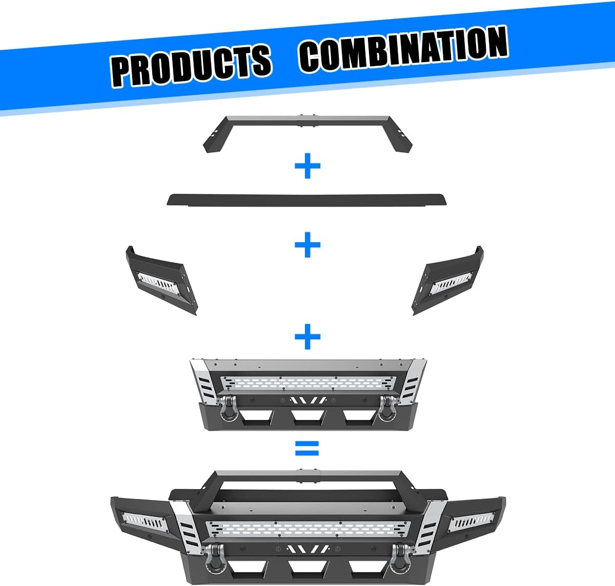 AUTOWIKI Full Width Front Bumper for 2023 2024 2025 2026 Ford F-250/F-350, Textured Black Pickup Truck Bumper w/Main Body, Panel, Side Wings, Bull Bar, LED Lights, D-rings, Shackle Mounting Brackets