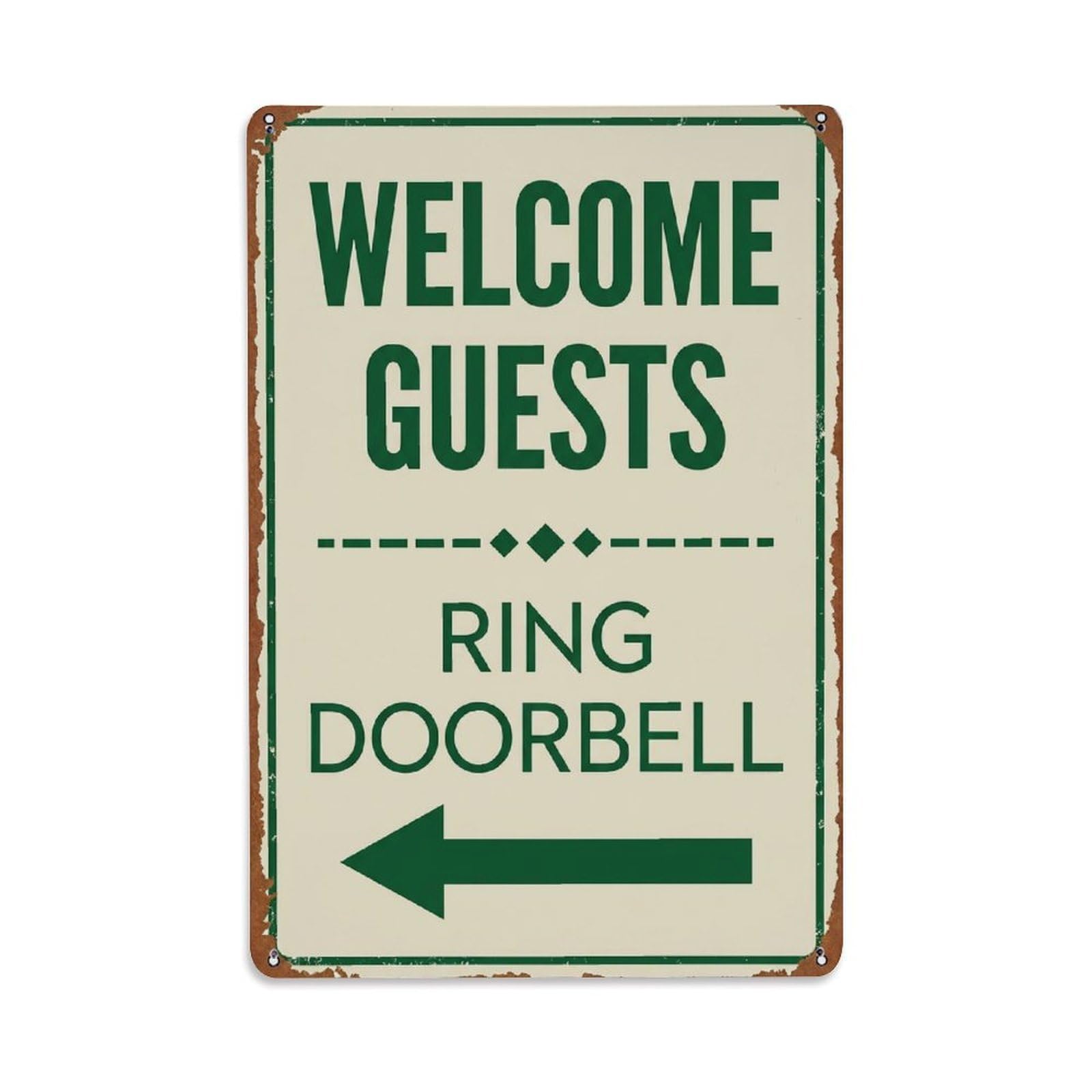 Metal Tin Sign Vintage Welcome Guests Ring Doorbell Arrow Geometric