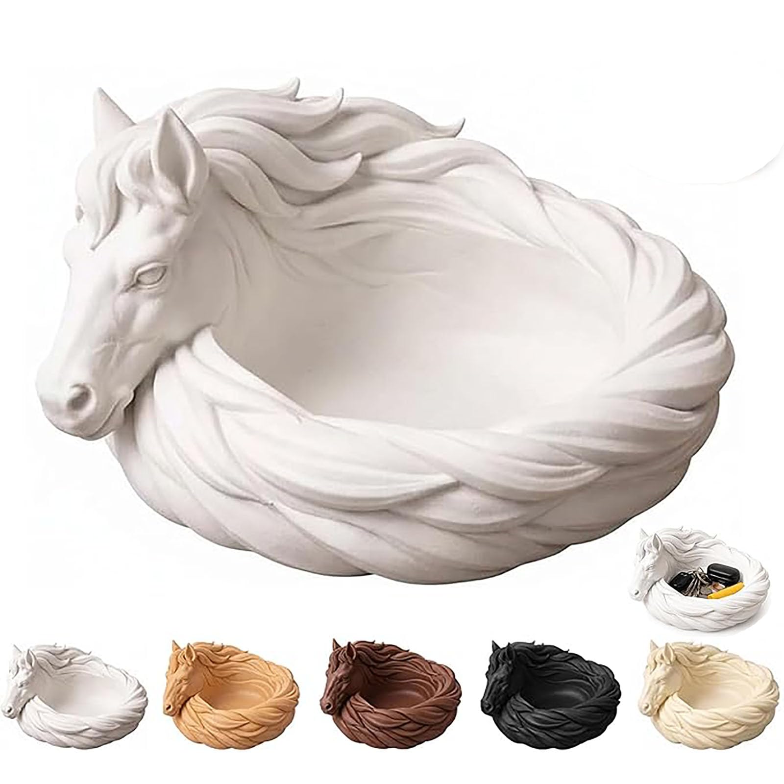 Horse Catchall Bowl, Horse Trinket Dish, Horses Head Sculpture Organizer Tray, Key Holder for Keys, Jewelry & Coins, entryway key bowl, Table Dresser Nightstand Decor for Horse Lovers (White)