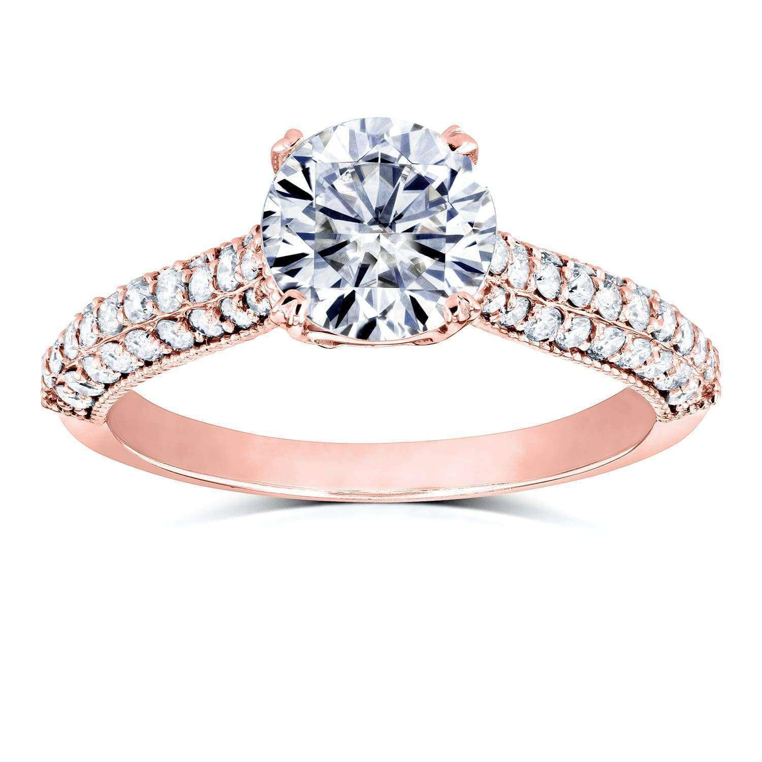 Round-cut Moissanite and Diamond Engagement Ring 1 1/2 Carat (ctw) in 14k Gold