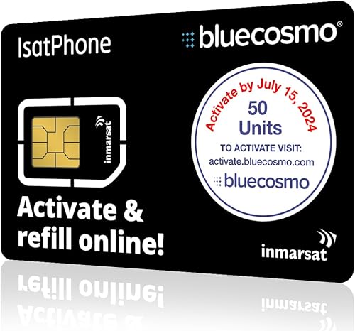 BlueCosmo IsatPhone - Tarjeta SIM de servicio prepago para teléfono satelital global de 50 unidades para Inmarsat IsatPhone Pro e IsatPhone 2
