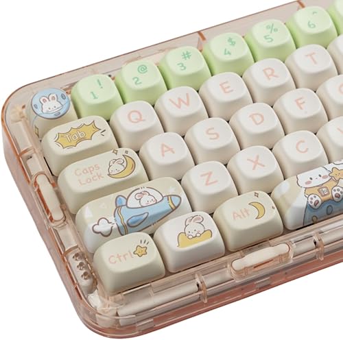 MOA - Teclas de perfil de conejo, lindo conejo personalizado PBT Dye-sub Keycap 144 teclas para teclado mecánico, juego de teclas de tamaño completo