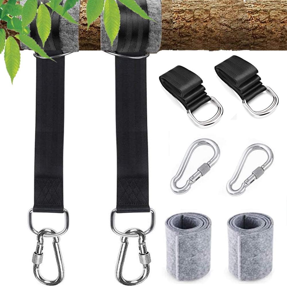 Nurkoo Schaukel Befestigung, 2er 1.5M Hängematte Befestigung Schaukel Aufhängung Gurt Kit mit 2 Schwerlast Karabinern und D-Ringen, hält bis zu 1000 kg mit Aufbewahrungstasche, 2 Baumschutz Polster