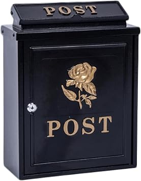 Mailbox Outdoor Retro Postbox Locked European Style Wall Mounted Aluminum Mailbox Letter Newspaper Box Home Garden Classic(Black+Gold)