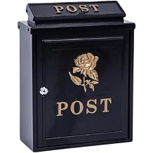 Mailbox Outdoor Retro Postbox Locked European Style Wall Mounted Aluminum Mailbox Letter Newspaper Box Home Garden ClassicBlack+Gold