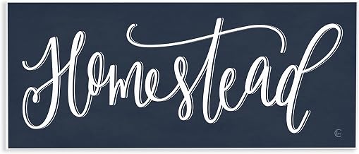 Stupell Industries Homestead Phrase Navy Blue Farmhouse Sign Elegant Typography, Design by House Fenway