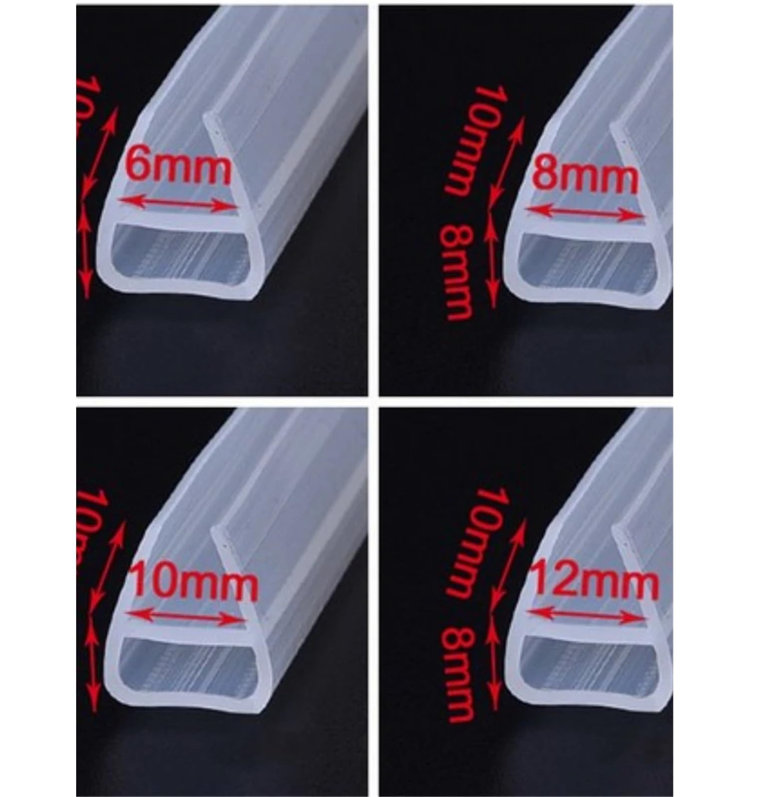 Sello Transparente Burlete De Silicona For Puerta De Vidrio, Forma FUH, De 1 Metro, 6-12 Mm, For Ducha, Ventana, Puerta, Burlete para Puertas De BañO(U-Shaped,10mm)