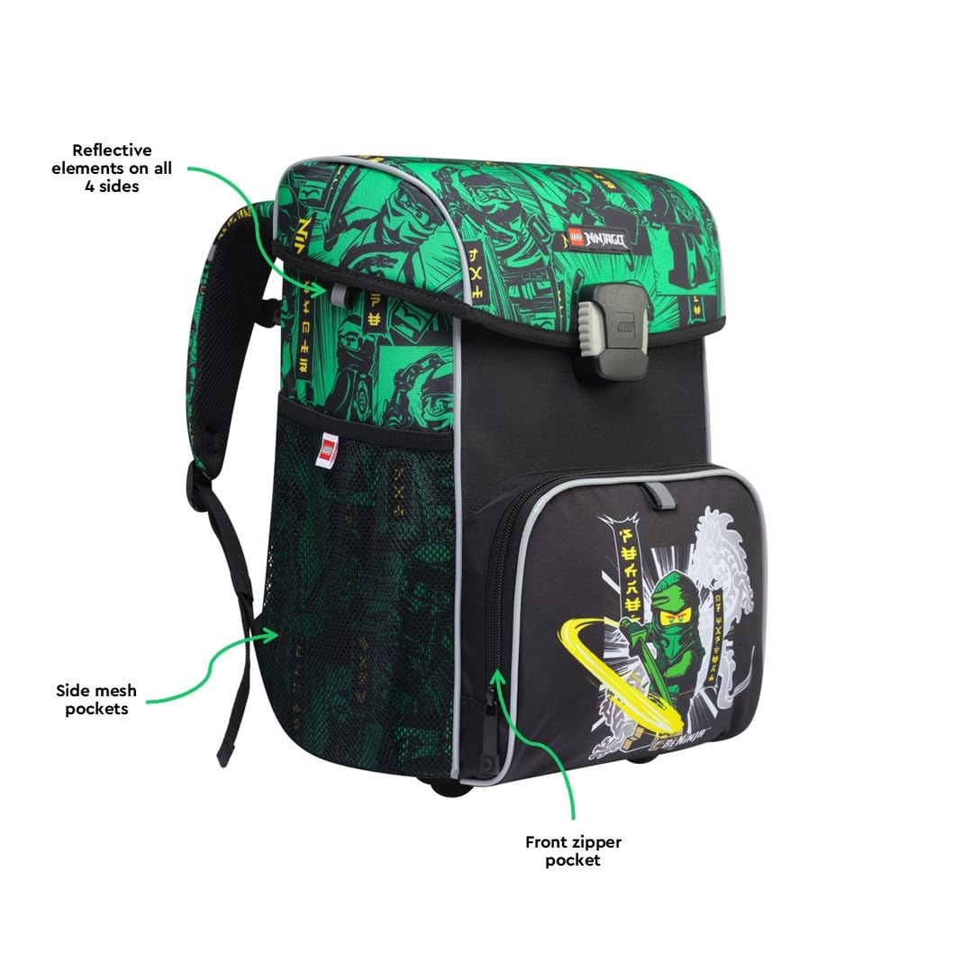 SKANDO BAGS LEGO® NINJAGO® Schulranzen Jungen 1. Klasse Set Green – 6-teilig LEGO NINJAGO Set mit Schulrucksack Jungen, Zusatzrucksack, Turnbeutel, Federmäppchen Junge, Geldbörse & Sporttasche