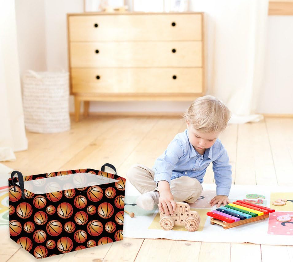 Image of Rectangular Basketball Basket,Easter Basket.Cute Baskets for Room Decor, Kids Baskets with Handles.Books Bins,Gifts Box. (Balck basketball)