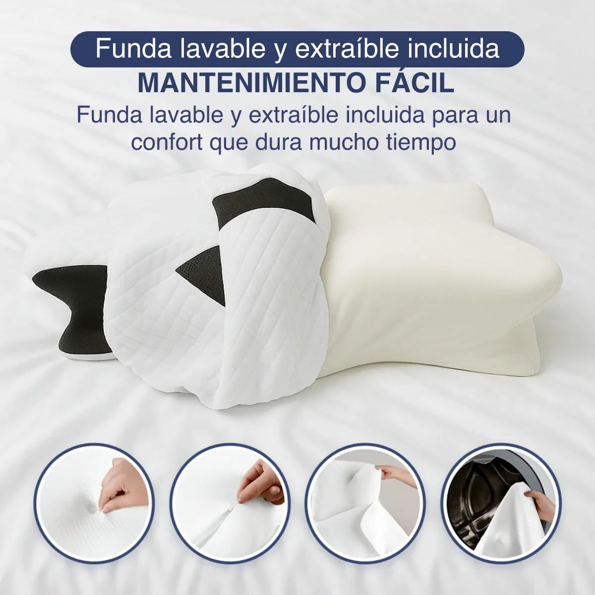 OrthoSleep – Alivio Cervical Almohada Cervical y Cuello 2 en 1, Ergonómica de Espuma de Memoria, con Funda Saca - Pone, Ideal para Dormir de Lado, de Espalda o de Vientre