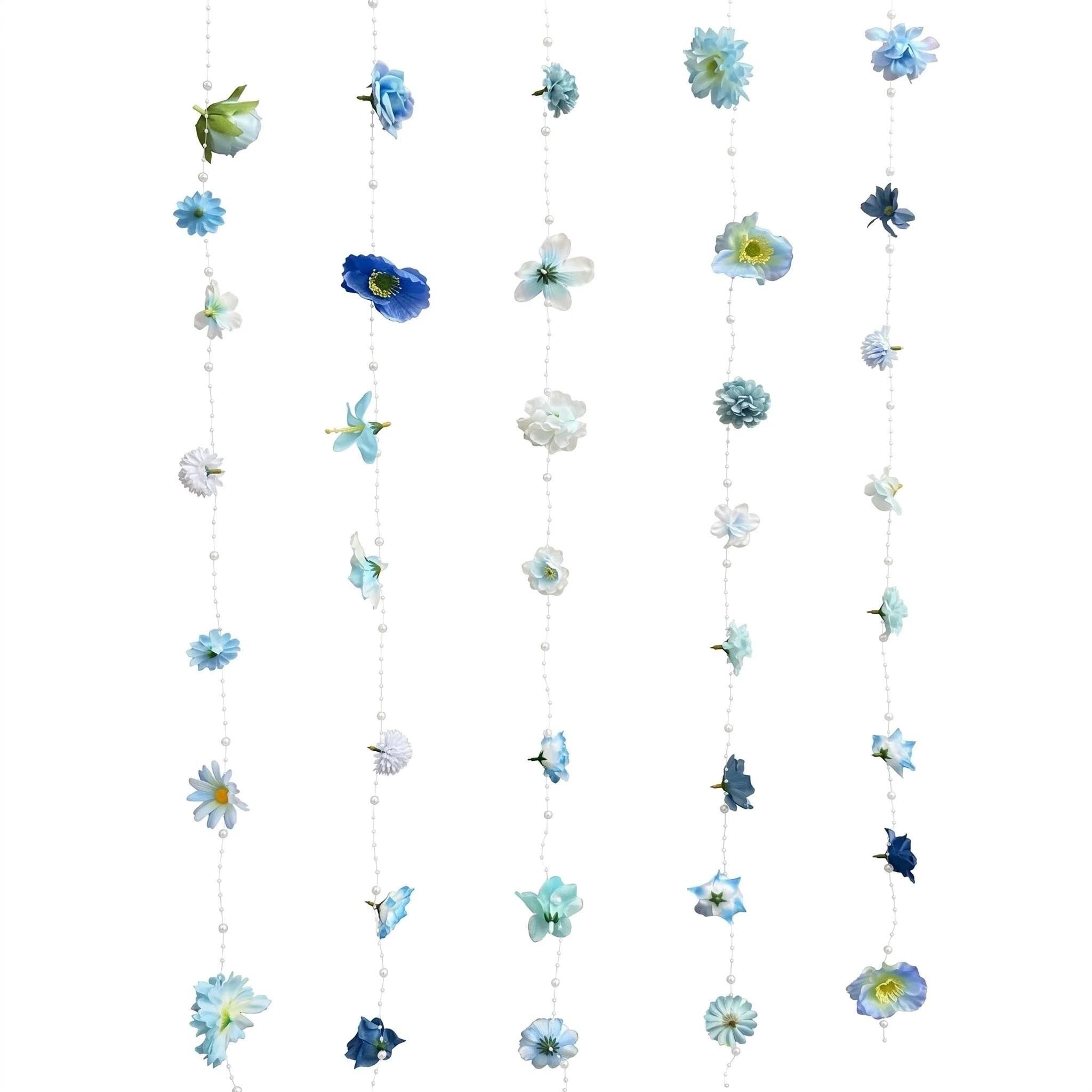 6.56 ft Flower Garland Hanging Artificial Wildflower Decor, Ceiling Floral Backdrop for Garden Wall, Baby & Bridal Shower, Birthday Party Supplies, Artificial Hanging Wildflower Garland (Blue)