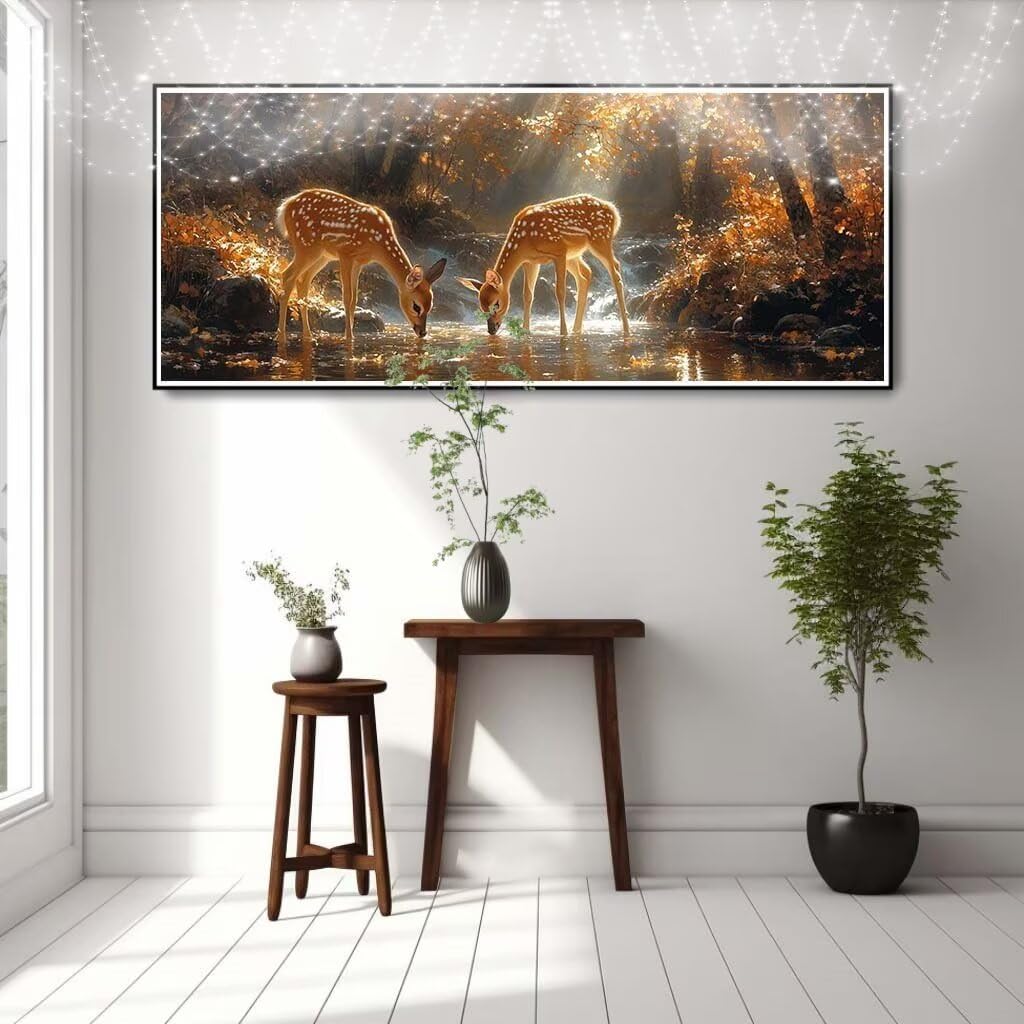 5D DIY Zestaw do malowania diamentowego jelenia Sika, strumień, diamenty, kryształowy ścieg krzyżykowy do dekoracji domu, pełny zestaw, diamentowe puzzle DIY dla dorosłych (60x150cm) 58Y-12459