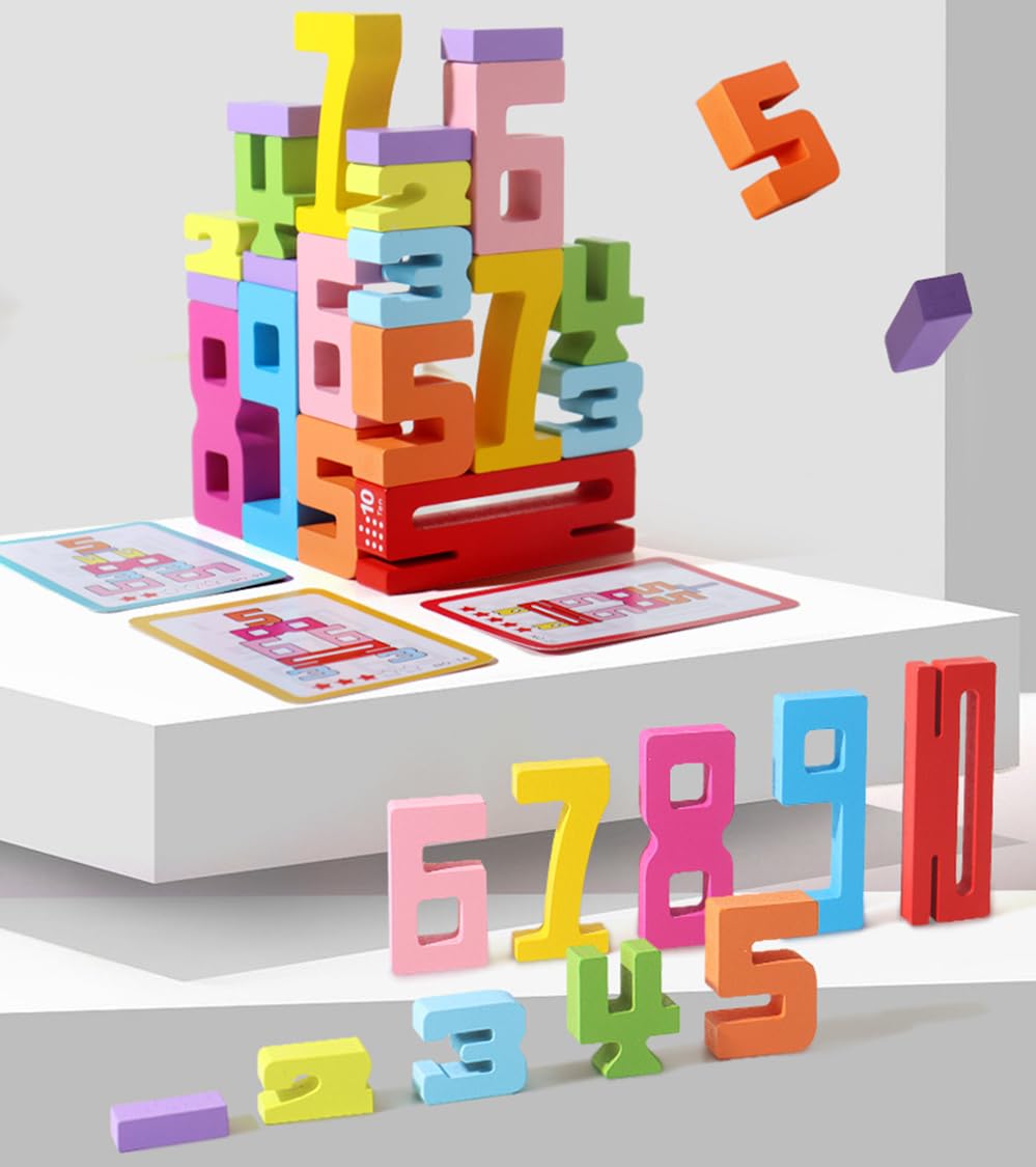 SUYUKU Wooden Number Blocks Toys for Kids Educational Early Math&Number Recognition Toys for 3+Year Olds 20 PCS Stacking Toy Number Puzzle Blocks for Boys & Girls - Image 4