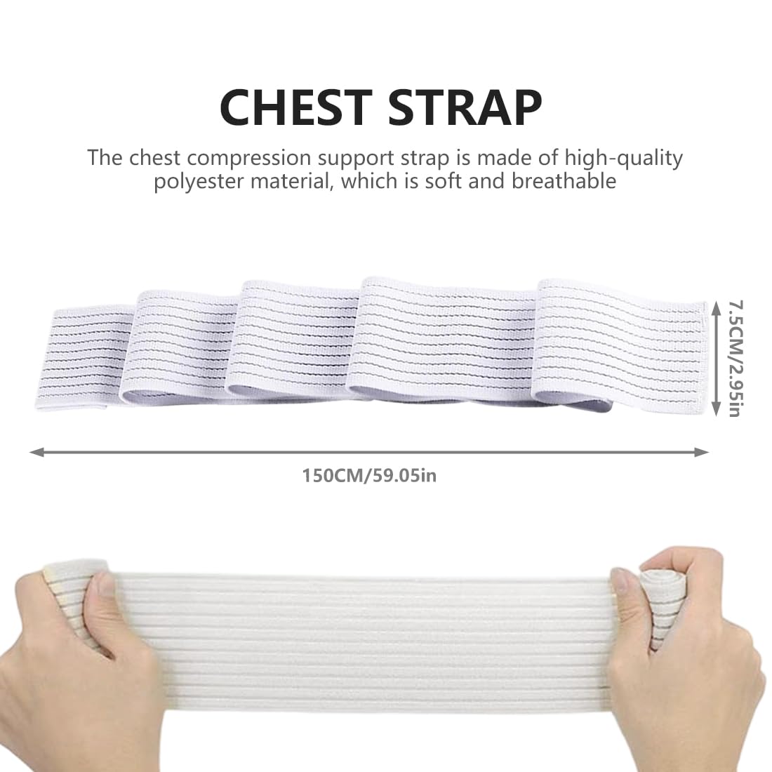 Banda de soporte de pecho de alto impacto, sin relleno, postoperatorio, brasier deportivo extra ajustable, banda estabilizadora de pecho grande (Blanco)