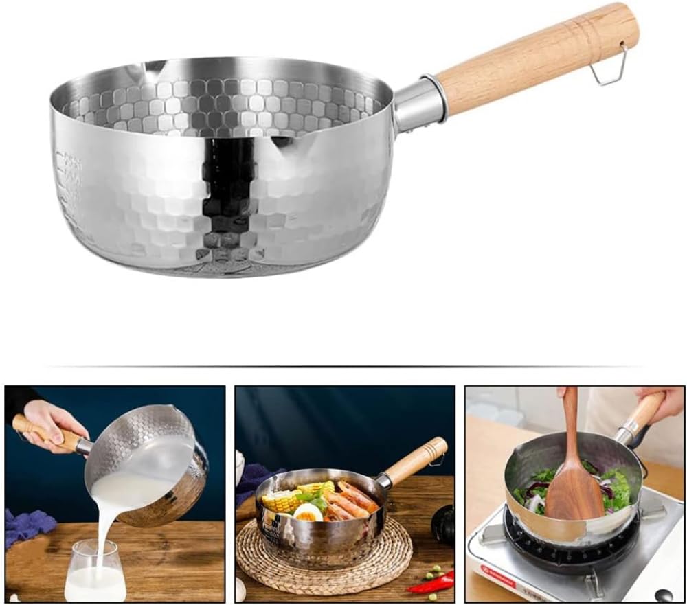 Garnek kuchenny, śmietana do kawy Tortellini makaron garnek ze stali nierdzewnej z drewnianym uchwytem metalowy garnek do zupy nieprzywierająca patelnia patelnia kuchenne srebrne śmietana kawa