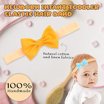 Beera Bow Baby Girls Nylon Headbands Newborn Tied Bows Handmade Hair Bows Hairbands Hair Accessories for Newborn Infant Toddlers Kids 03 Pcs
