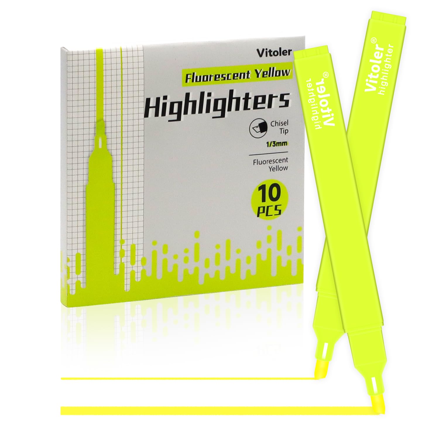 Vitoler Resaltadores amarillos fluorescentes, paquete de 10 resaltadores de punta de cincel de color brillante para adultos y niños en el hogar, la escuela y la oficina