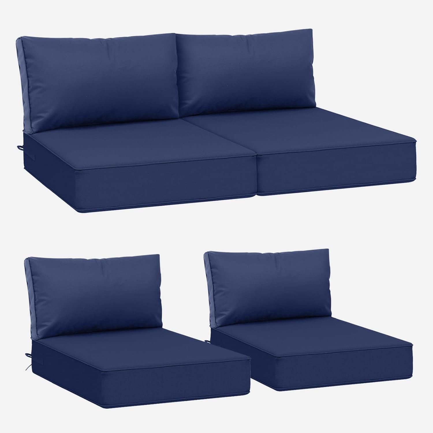 AAAAAcessories Outdoor Deep Seat Cushions, Waterproof, Fade-Resistant Patio Furniture Replacement Cushions, 24" x 24" x 5" + 24" x 13.5", Set of 4, Navy Blue