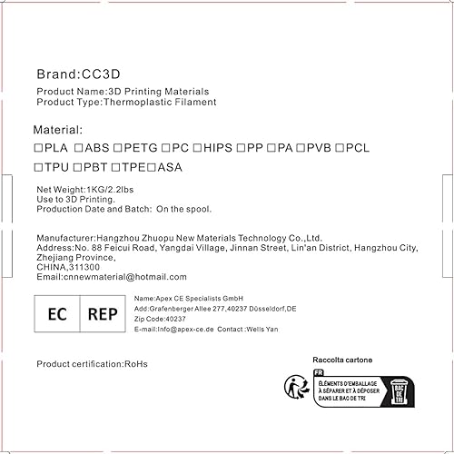 Miniatura 4 de CC3D MAX Filamento PLA Classic Green 0.069 in 2.2 lbs Filamento de impresora 3D FDM Material de impresión 3D Pro Plus verde neón PLA