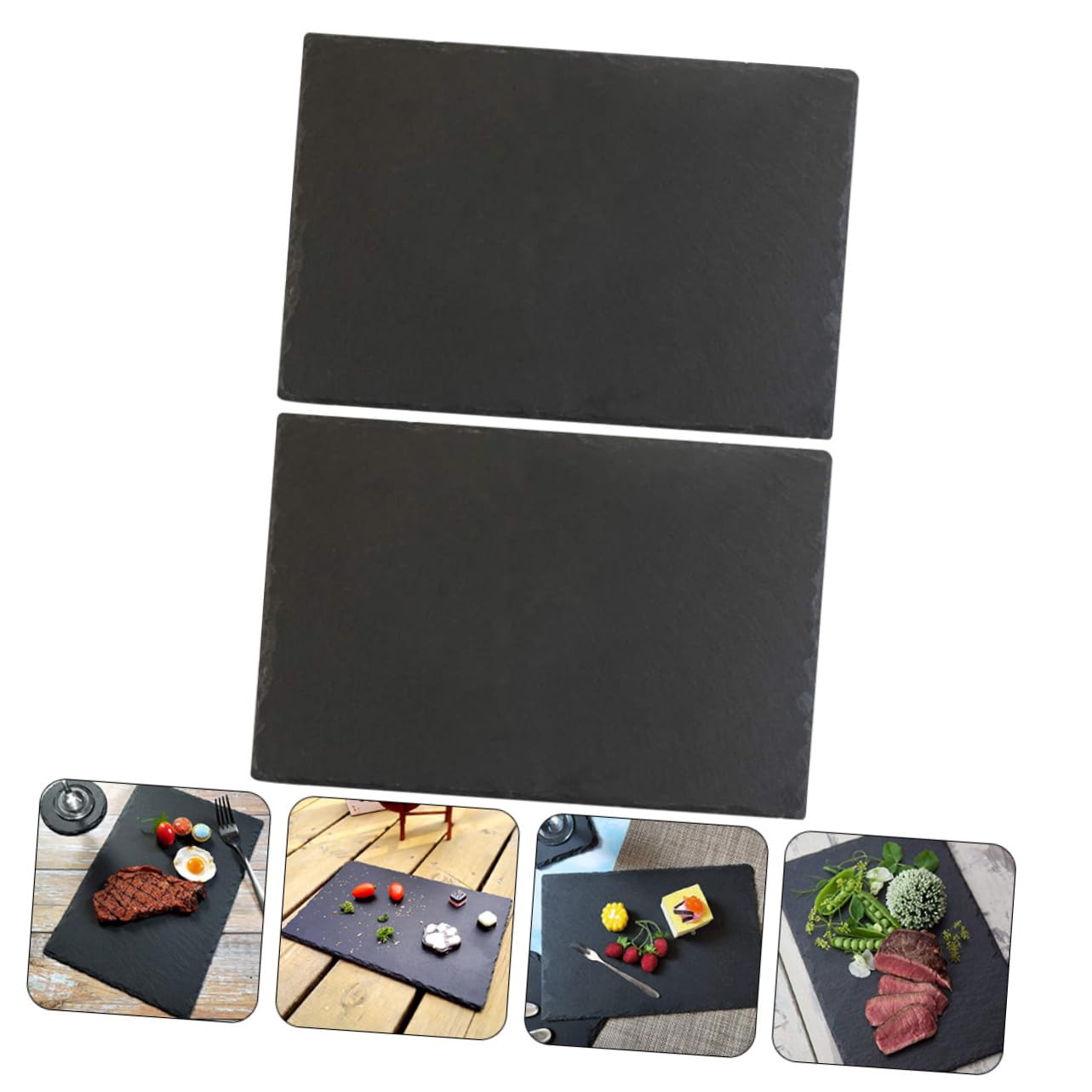 Cabilock Assiette à Sushis en Ardoise Noire Réutilisable Lot de 2