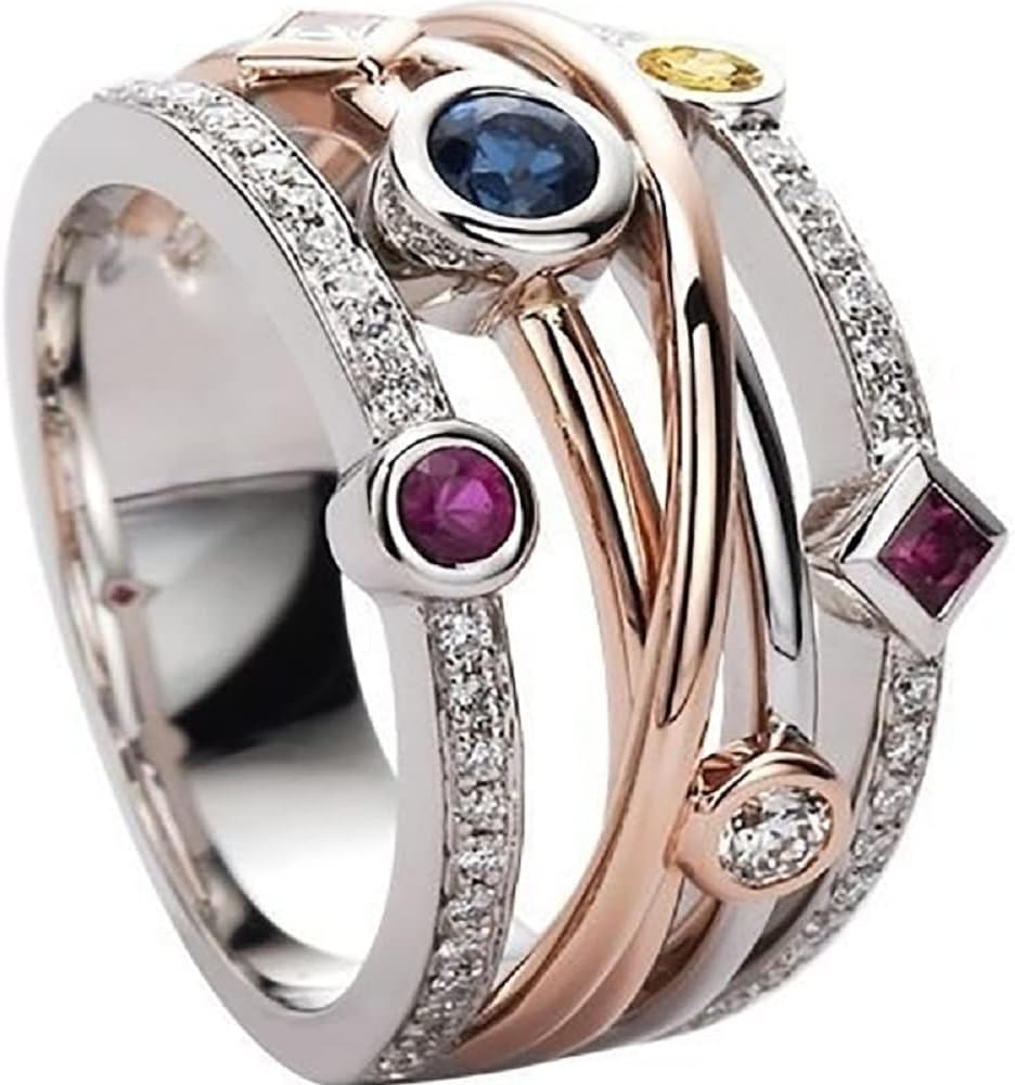 925 Silver Fashion Geometric Lines Cross Ladies Ring Trend Fashion Women Shiny 18K Gold Plated Full Diamond Ring Hip Hop Eternity Engagement Wedding Ring Size 6-10 600 (9)