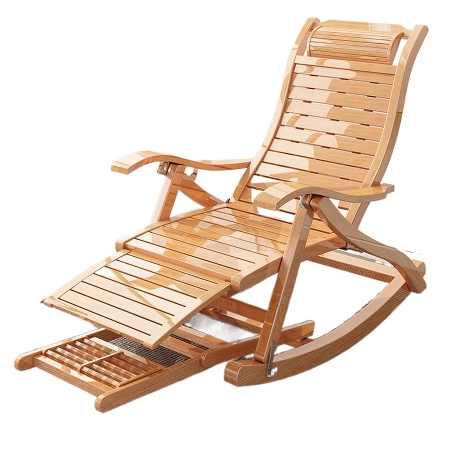 Camping Chair Living Room Folding Rocking Armchair Relax Nap Portable Bamboo Recliner Chair Ergonomic Balcony Lazy Outdoor Furniture