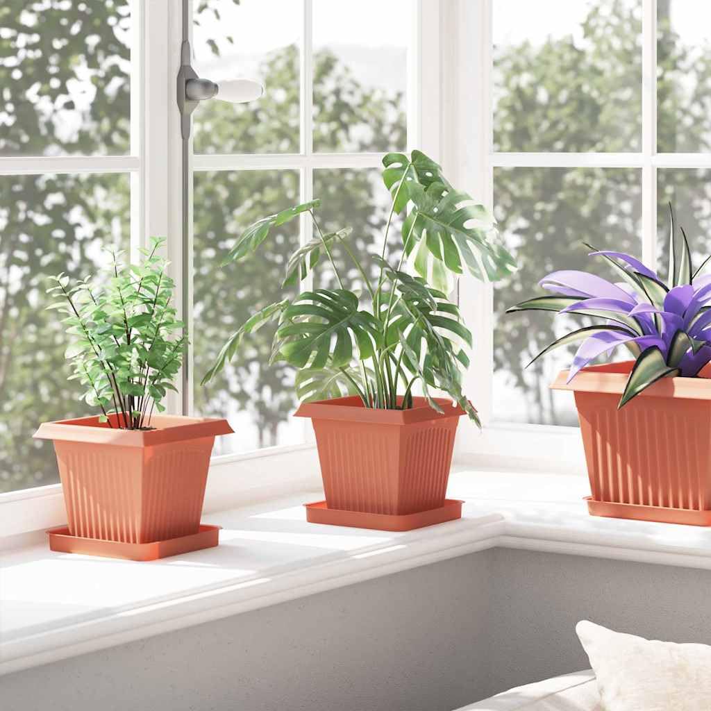 Quadratischer Blumentopf Ziegelrot aus Kunststoff 16 x 16 x 14 cm 24 Stück mit Entwässerungslöchern für Garten Balkon Terrasse Indoor Outdoor Pflanzgefäß Deko
