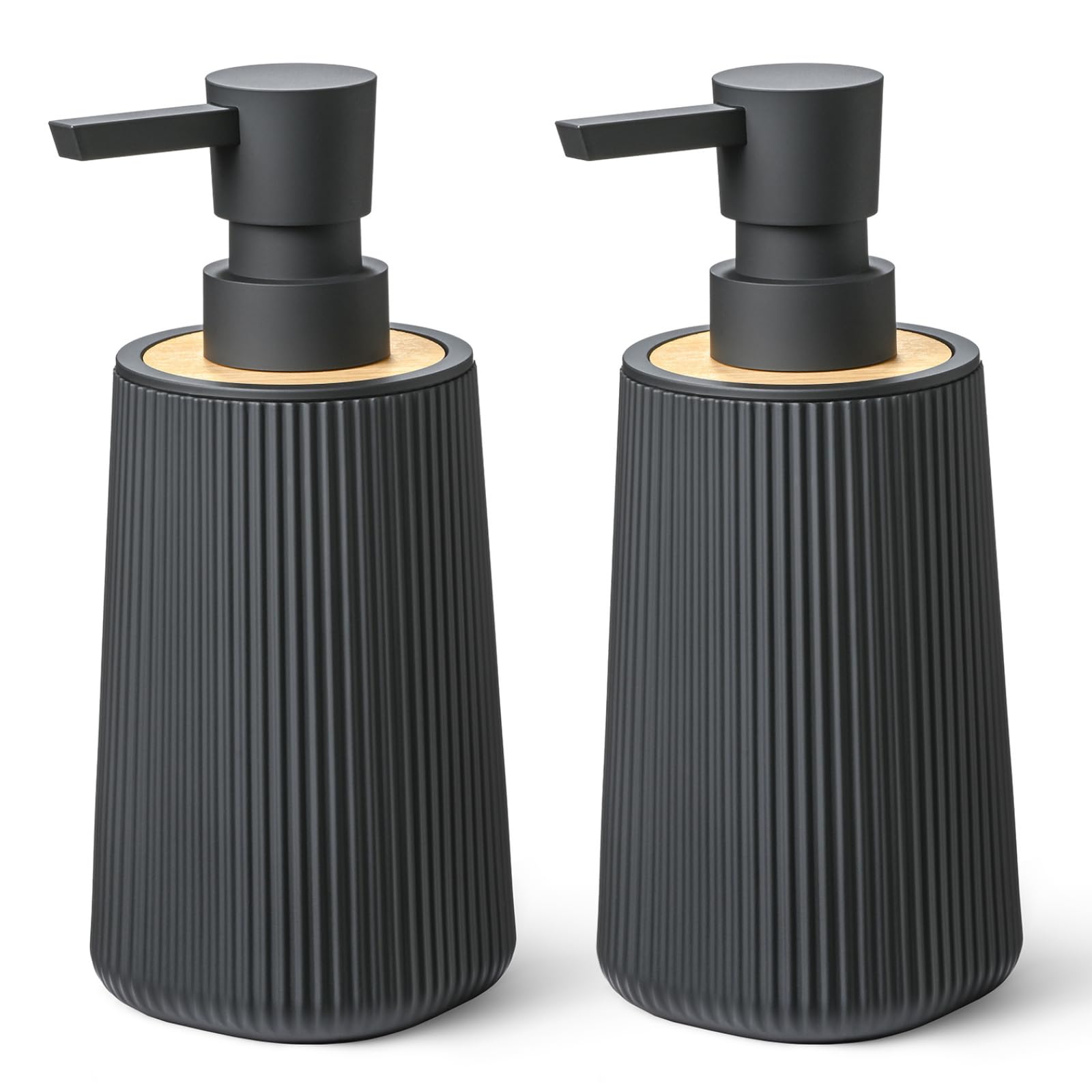 Black Hand Soap Dispenser Set with Bamboo Decor