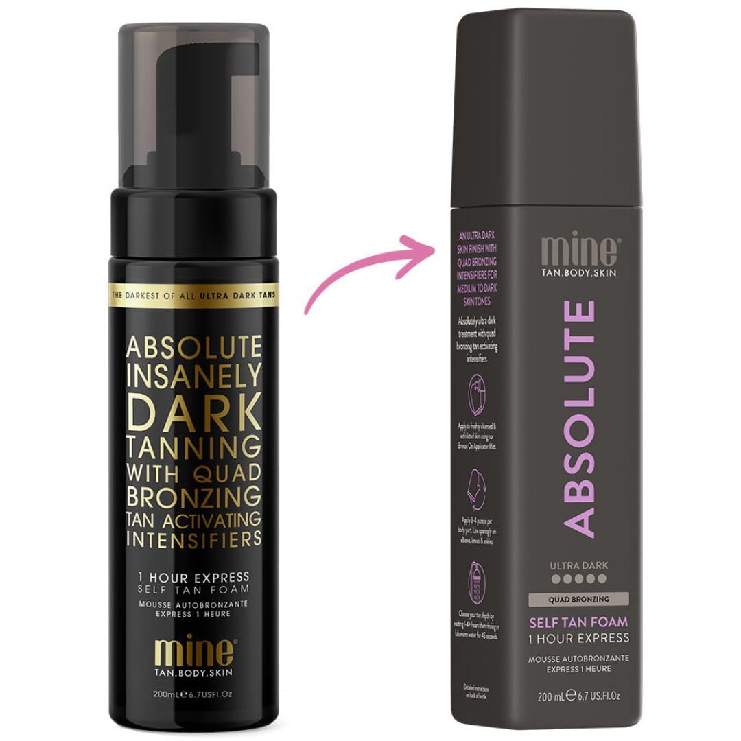 Minetan Absolute Tan Self Tan Foam | Tanning Treatments Collection | Ultra Dark Brown Intense Skin Finish | 1 Hour Express Mousse, Face & Body Fake Tanner, Melanin Activating, Face & Body | 6.7 Fl Oz