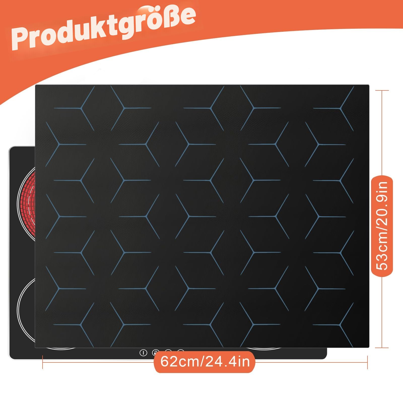 Herdabdeckplatte Schutzmatte ，62x53cm Glasfaser wiederverwendbare abdeckung Herdabdeckung matte,für Induktion Kann beheizt werden Glaskeramik-Kochfeldabdeckung