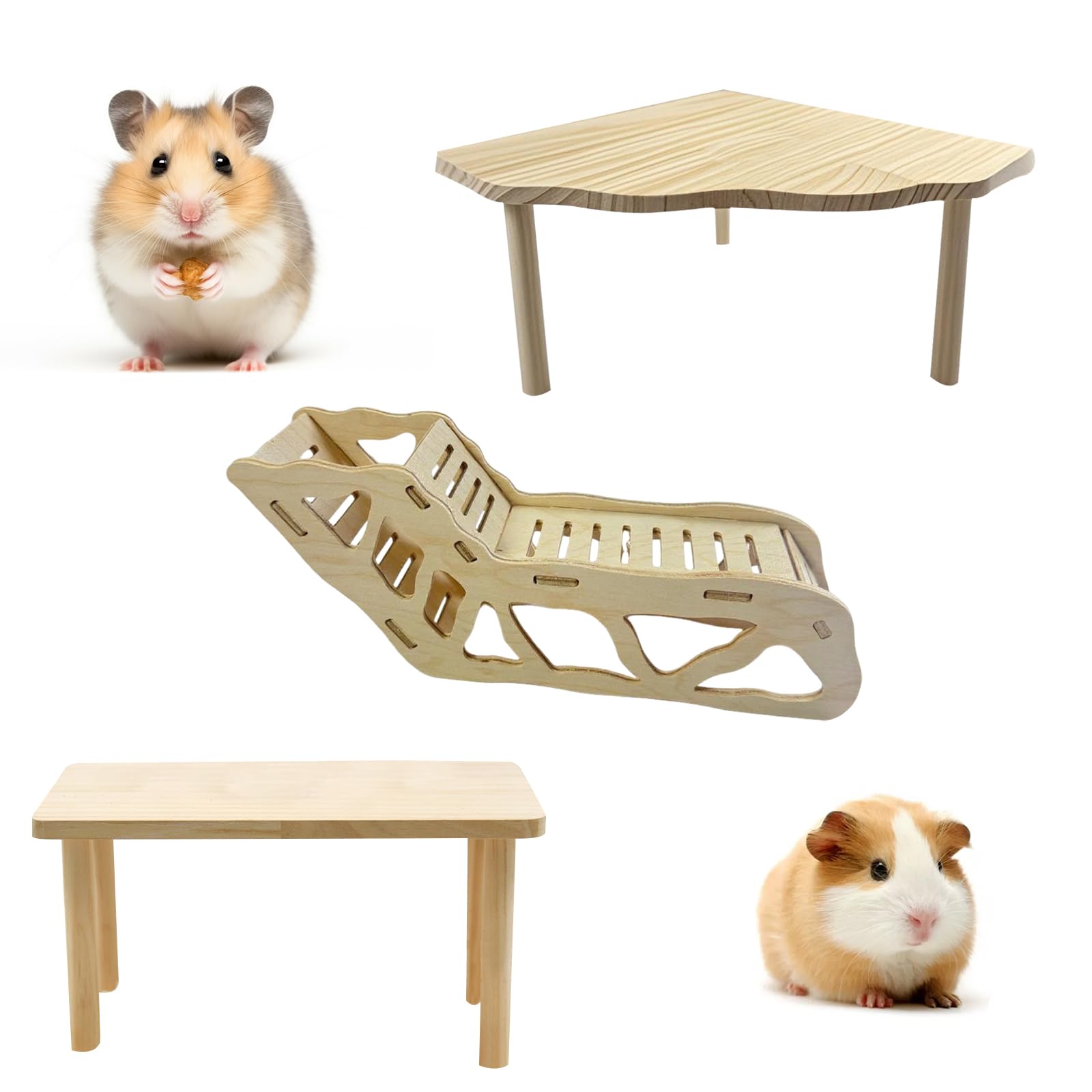 Hamster Cage Accessories, 2Pcs Hamster Platform and 1Pcs Hamsters Ladder Wooden Small Animals Stand Multipurpose Rest Area for Gerbil Parrot Chinchilla Bird