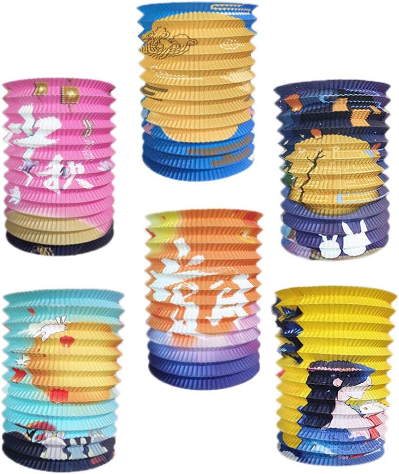 Uonlytech 6pcs Chinese Foldable Chinese Lanterns Mid-Autumn Festival Lanterns Hanging Decorations for Christmas Spring Festival Chinese New Year Birthday