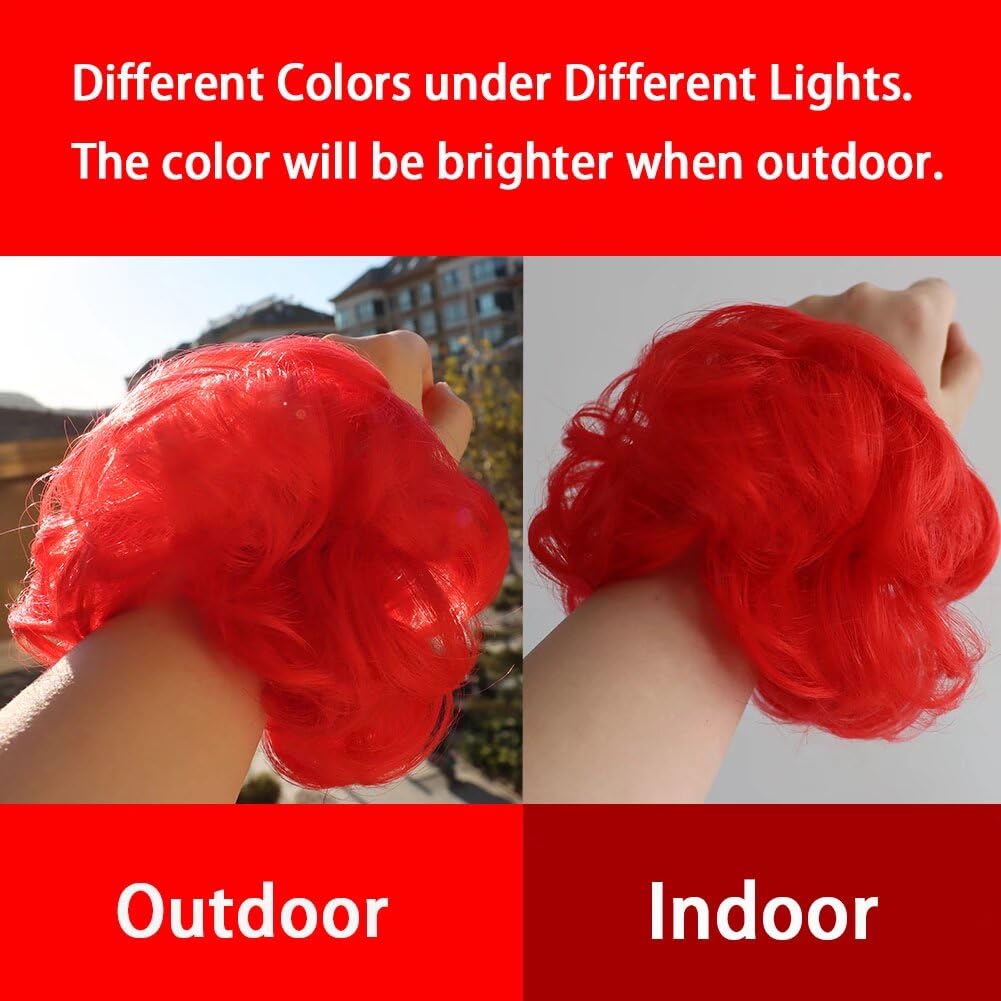 LaLuLoLi Red Color Scrunchy Updo Wavy Hair Bun Messy Elastic Chignons Synthetic Hairpiece Curly Hair Extension Scrunchies for Women Girl Lady Party(#113 Bright Red - Image 2